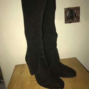 Knee high black suede boots